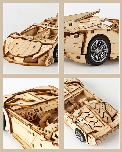 3D Wooden Puzzles for Adults Roadster, Wood Sport Car Model Kits - Image 3