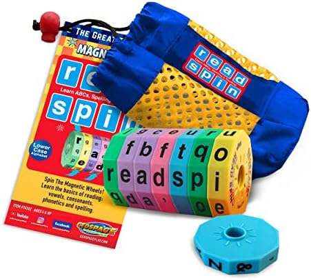 Geospace Read Spin Education Game for Kids – A Handheld Magnetic Spelling Game with Storage Pouch (Lower Case Letters) by Geospace