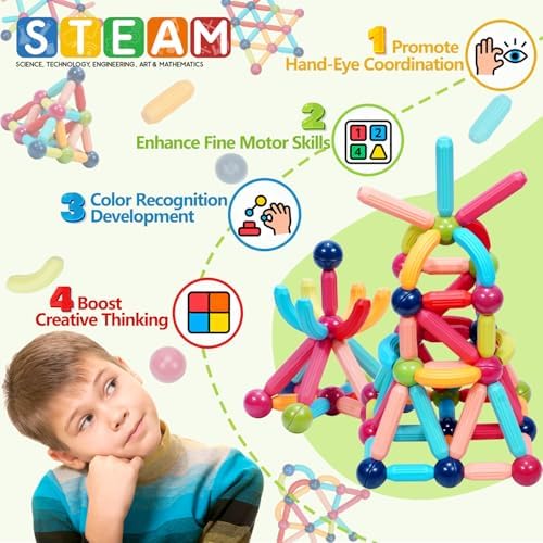 COUOMOXA Magnetic Building Blocks STEM for Kids: Educational Magnetic Set for 6-9+Years Old for Boys Girls - Construction Toys for Early Development Learning for Kids - Image 2