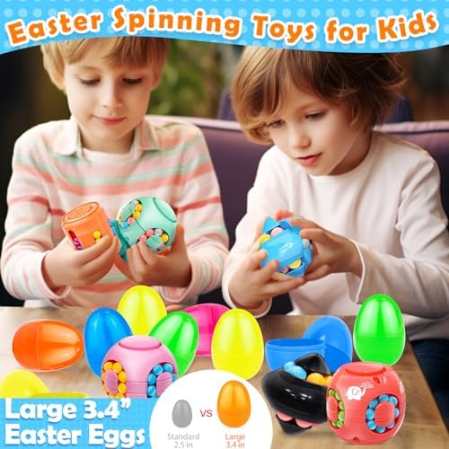 12 Pack 3.4" Jumbo Filled Easter Eggs with Toys Magic Bean Cubes, Fidget Puzzle Toy Brain Teaser Easter Basket Stuffer Egg Fillers, Stress Relief Party Favors Gifts Kid Toddler Teen Classroom Prizes - Image 5