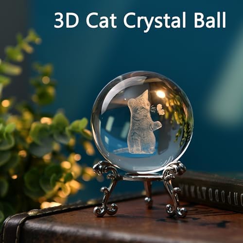 IFOLAINA 3D Cat Themed Gifts for Women 3D Crystal Ball Decor - Image 5