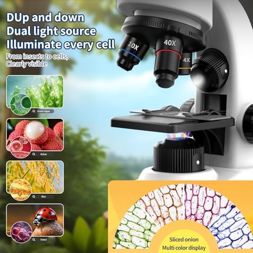Microscope for Kids Scientific Experiment Kit 40X-1600X Magnification LED Light Educational STEM with Slides and Lab Tools Ages 6-12 (White) - Image 2