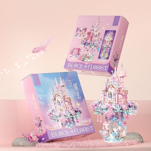 MEIEST Flower Castle Building Blocks Set,Dream Castle On a Cloud Particle Construction Building Bricks Toy,Flowers Butterfly Star Castle Home Decoration - Image 5