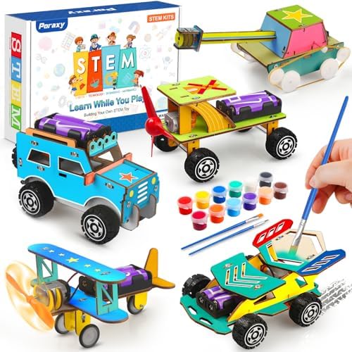 Poraxy STEM Kits for Kids Age 8-10, 5 Set STEM Toys for Boys Age 8-12, Wooden 3D Puzzles Model Car Kits, Science Kit Crafts Building Project, Birthday Gifts for 6 7 8 9 10 11 12 13 Year Old Boys Girls by Poraxy