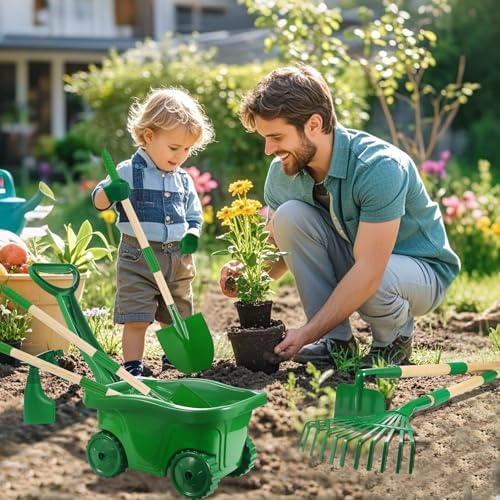 Duckura Kids Gardening Tools Set - 7pcs Wheelbarrow Set for Kids - Image 2