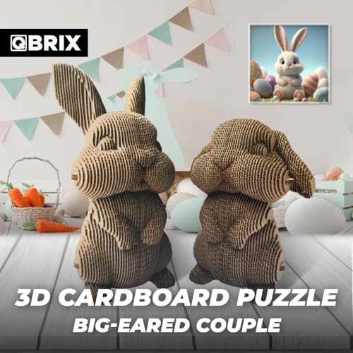 QBRIX Big-Eared Couple 3D Puzzles for Adults, 3D Model Kit for Teens, DIY Crafts for Home Decor, Original Gift for Boys&Girls 14+, Cardboard Model Building Kit - Image 2