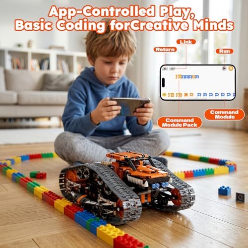 HPROMOT 2 in 1 STEM Crawler Robot Building Kit, App & 2.4G Remote Control Transformable Tracked Vehicle Coding Technic Blocks, Educational Engineering Science Gift for Boys Girls Ages 8-14 - Image 3