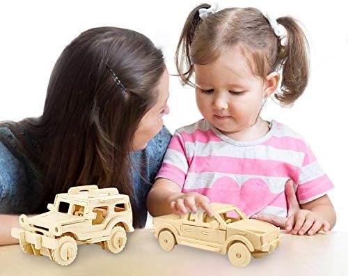 Georgie Porgy 2 Packs 3D Wooden Jigsaw Puzzle Set for Kids, Wooden Car Brain Teaser Puzzles Woodcraft Construction DIY Kits for Birthday STEM Gifts Educational Toys for Boys Girls (Car Pickup) - Image 2