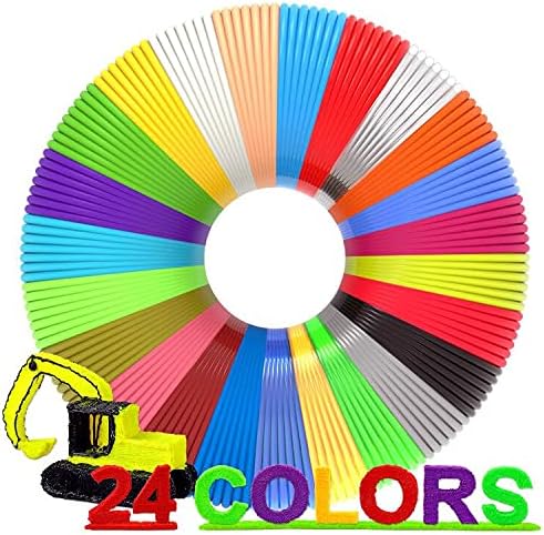 24 Assorted Colors 3D Pen Filament Refills PLA 1.75mm, Each Color 5 Meters (16 Feet), dikale 3D Printing Pen Filament Packs for Kids, Total 120 Meters- 250 Stencils eBooks by dikale