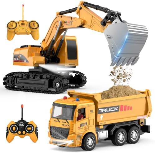 Remote Control Excavator Dump Truck Set, RC Construction Toy for Boys 3-12 by MQDMINI