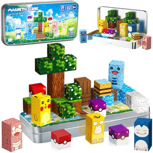 Pocket Cubes Magnetic Blocks & Magnetic Tiles, 35 PCS Voxel Adorable Pet Building Cubes Set, STEM Construction Toys for Kids Ages 4-8, Mini Travel Toys for Toddlers 3-5, Montessori Sensory Gifts by BOIMOES