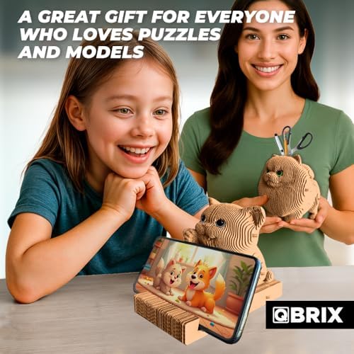 QBRIX 3D Puzzles for Adults Pomeranian Pen Holder and Cat Phone Stand, 3D Puzzles for Adults, 3D Model Kit for Teens, DIY Crafts for Home Decor, Original Gift, Cardboard Model Building Kit - Image 5