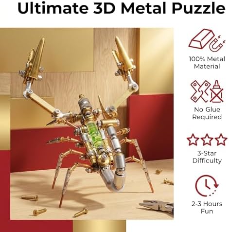 Steampunk Mechanical Scorpion Insect 3D Metal Puzzle 140+ Parts No Glue Screw Assembly DIY Hobby Birthday for Adults Teens 14+(Leveling Scorpion) - Image 4