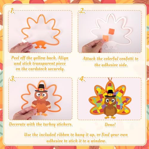 Renbuzhu 36PCS Thanksgiving Crafts Bulk: Turkey Paper Suncatchers DIY Kit for Fall Activities Decorations, Window Stained Glass Effect Art Supplies - Image 5