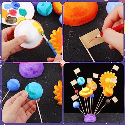 60 PCS Solar System Model Foam Ball Kit Includes 18 Mixed Sized Polystyrene Spheres Balls,18 Pieces Long Bamboo Sticks, 18 pieces Toothpick Flag, and 6 Pcs Painting Brushes for School Science Projects - Image 3