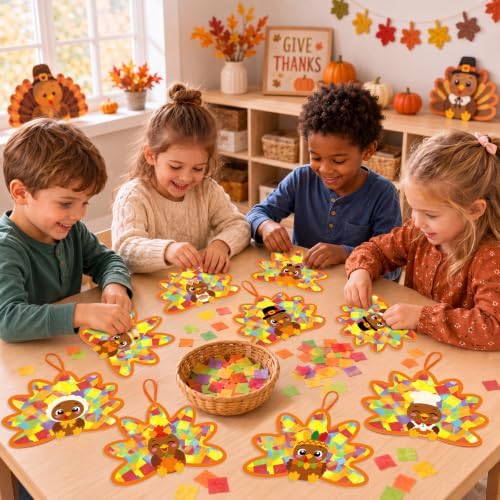 Renbuzhu 48PCS Thanksgiving Crafts Bulk: Cute Turkey Paper Suncatchers DIY Kit for Fall Activities Decorations, Window Stained Glass Effect Art Supplies - Image 6