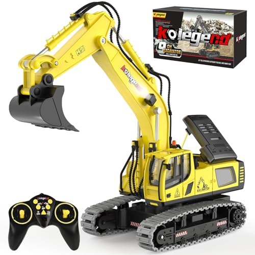 kolegend Remote Control Excavator Toy 16 Inch, 11 Channel RC Construction Vehicles Hydraulic Haulers Digger Toys Gift for 6+ Years Old Kids Boys by kolegend