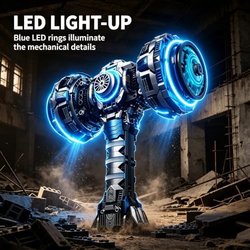 Mechanical Hammer Building Kit, 1149 Pcs Motorized Dual Hammerhead Gear Linkage with 2-in-1 Manual & Electric USB Motor, LED Energy Ring, STEM Engineering Toy Gift for Adults & Kids 8+ - Image 3