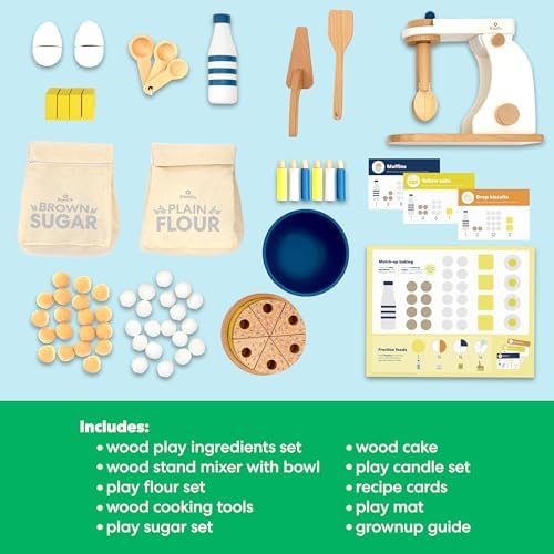 KiwiCo Bake-a-Cake Stand Mixer | Wooden Play Kitchen Set Ages 3+ - Image 6