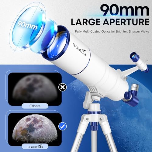 Telescope for Adults High Powered, 90mm Aperture 550mm Portable Refractor Telescope for Kids & Astronomy Beginners, Professional Telescopes with Tripod, Phone Adapter, Moon Filter, Carry Bag - Image 2
