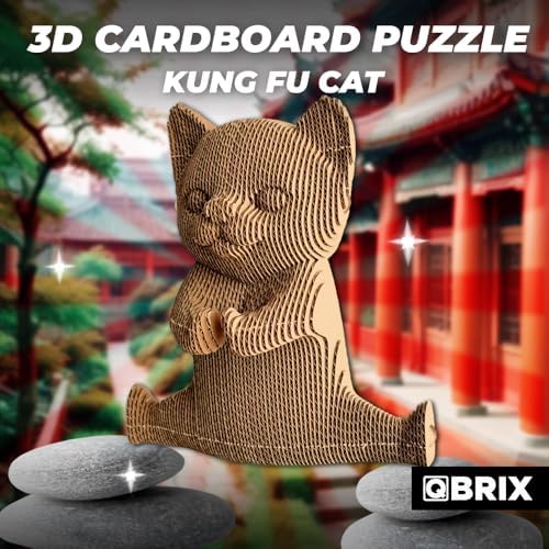 QBRIX Kung Fu Cat 3D Puzzles for Adults, 3D Model Kit for Teens, DIY Crafts for Home Decor, Original Gift for Boys&Girls 14+, Cardboard Model Building Kit - Image 2