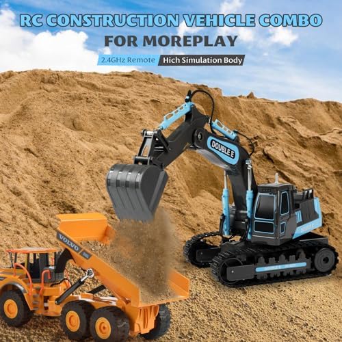 DOUBLE E Remote Control Excavator Toy RC Excavators Rechargeable Battery Digger Hydraulic Construction Toys Vehicles Xmas Gift for Boys Girls Kids 3-14 Years，Gray-Blue - Image 5