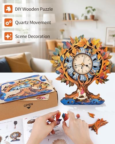 Rnfinewow 3D Puzzles for Adults, Tree of Life Clock Wooden Puzzles Room Home Decor, DIY Wall Pendulum Clock for Craft Enthusiast Hobbies Birthday Christmas Day Gifts - Image 4