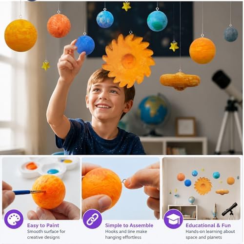 Hanging Solar System Project Kit, DIY Solar System Model Kit with Foam Planets, Foam Stars, Space Science Craft Kit for School Projects & STEM Learning - Image 3