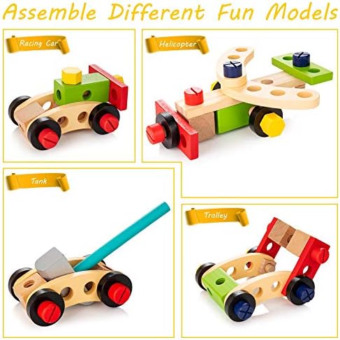 WOODMAM Wooden Kids Tool Set, 37Pcs Learning Construction Toy with Tool Box, Montessori Educational Building Toys Gift for 3+ Years Old Boys Girls - Image 3