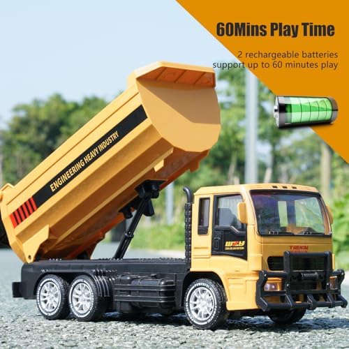 Jiakora Remote Control Dump Truck for Kids, 2.4GHz RC Construction Vehicle with LED Lights, 45° Dumping Function, 2 Rechargeable Batteries, Toy Truck for Boys Girls 3 4 5 6 7 8 Years Old - Image 2