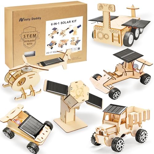 6-in-1 Solar STEM Wooden Building Kit for Kids Ages 6-14 by Nautydaddy