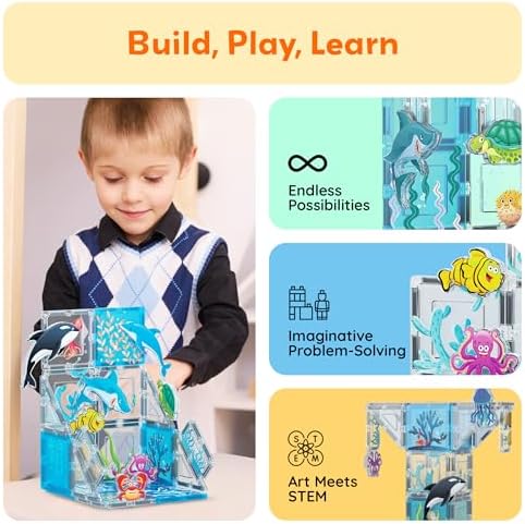 PicassoTiles Magnet Tile Building Blocks 8 Marine Animal Action Figures Compatible Magnetic Accessory Playset Tiles Kids Toys STEM Educational Learning Preschool Toddler Girls Boys Age 3+ PTA25 - Image 4