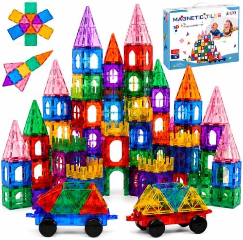 AFUNX 102PCS Magnetic Tiles for Kids,Strong Magnets,3D Clear STEM Toys by AFUNX