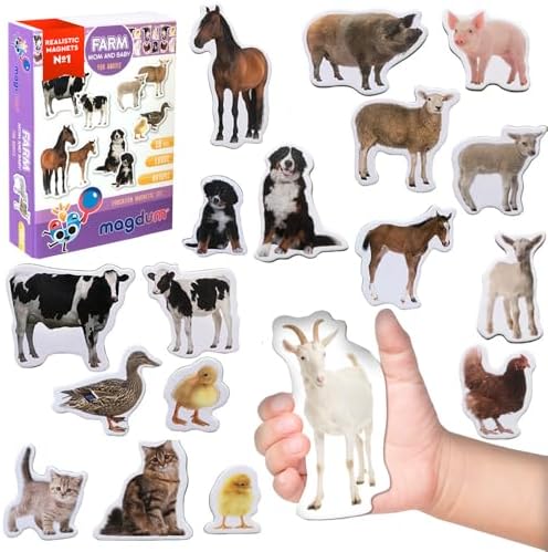 Fridge Magnets for Kids - 18 Mom & Baby Animal Magnet - Learning Toy by magdum