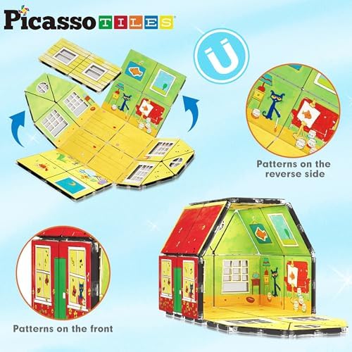 PicassoTiles Magnetic Tiles Pete the Cat Home Theme Building Blocks Double Sided Printing Toddler Magnet Toys Education STEM Learning Kit Construction Brain Development Preschool Kid Game Boy Girl 3+ - Image 4