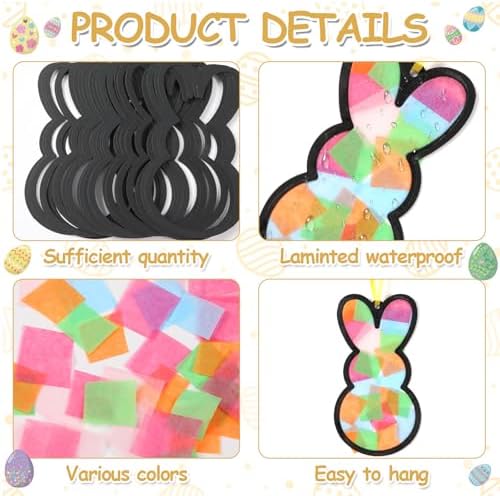 Qyeahkj 36 Set Easter Bunny Suncatchers Crafts for Kids DIY Colorful Rabbits Window Tissue Paper Craft Kit Hanging Decor for Easter Classroom Home Activity Art Project Birthday Party Favor - Image 3