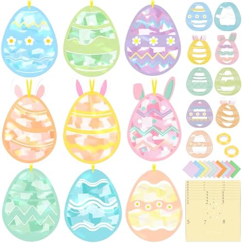 Renbuzhu 48PCS Easter Crafts Bulk: Eggs Paper Suncatchers DIY Kit for Activities Decorations, Window Stained Glass Effect Art Ornaments by Renbuzhu