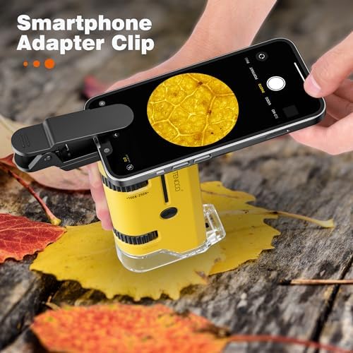 100x-250x Pocket Microscope for Kids Adults, Protable Handheld Miniscope, Mini Microscope Kit for Kids Adults Home School Lab Biology Science Education, Yellow - Image 3
