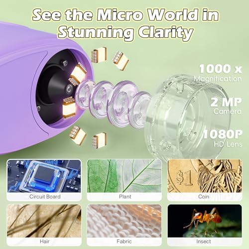 Alotwan Kids Digital Microscope 1000X Zoom, Mini Pocket Handheld Microscope with Camera/Video/Telescope Function, Portable Outdoor Travel Toys Magnifying Glass for Boys Girls 3-8 Years STEM Gifts - Image 3