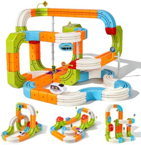 Hot Bee Electric Train Set for Kids, 134pcs Gravity-Defying Race Track by HotBeeToy