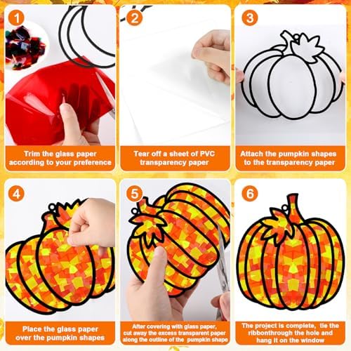32 Sets Pumpkin Suncatchers Craft Kit DIY Window Stained Glass Effect Fall Pumpkin Paper Crafts Home School Classroom Autumn Thanksgiving Decor Kid Birthday Gift Creative Art Project Activity Game - Image 3