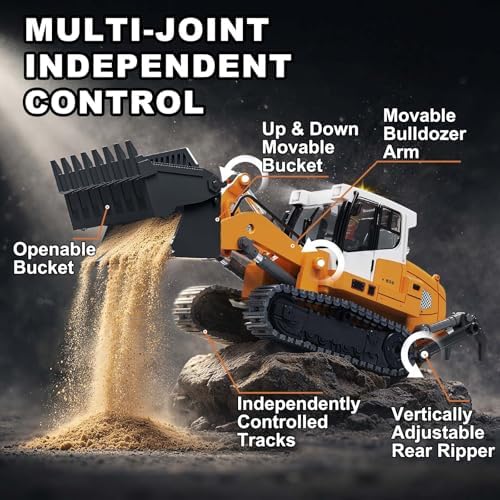 RC Bulldozer for Adults 1:50, RC Dozer & Loader with Metal Bucket & Tracks - Image 4