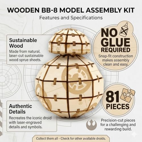 IncrediBuilds Star Wars BB-8 3D Wood Puzzle Model Kit (81 Pieces) – Build & Paint Your Own Droid, No Glue Required, Easy DIY STEM Craft for Kids, Teens & Adults – BB8 Movie Replica Gift (Ages 12+) - Image 2