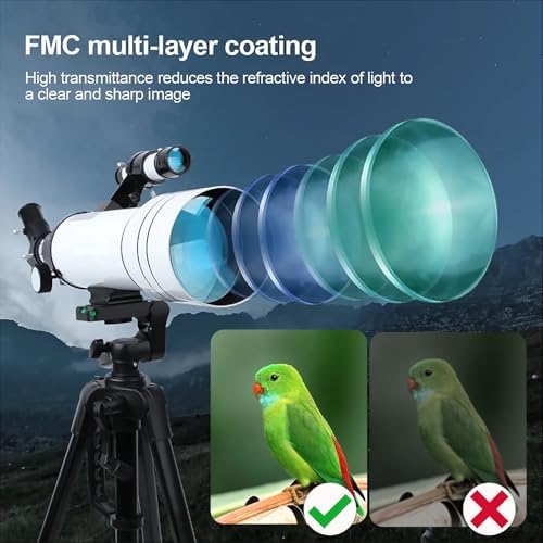 Telescope for Adults & Kids，70mm Aperture 400mm Astronomical Refractor Telescopes for Kids Beginners，with Adjustable Height Tripod，Moon Mirror, Bard Membrane，Phone Adapter, Carrying Bag - Image 7