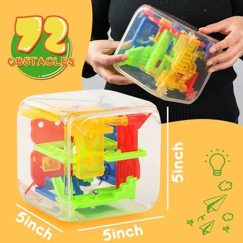 3 Otters 3D Puzzle Maze Cube, 5 Inch 72 Obstacles Brain Teaser - Image 2