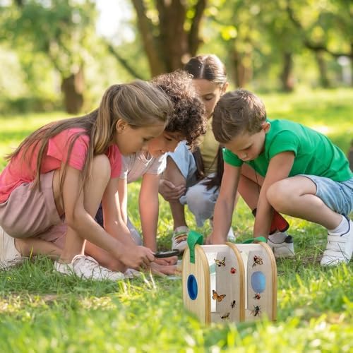 Yinkin Wooden Bug Cage Dual Chamber Critter Box Butterfly Cage with Nylon Carrying Strap Wooden Bug Box Critter Insect Viewer Catcher Habitat Summer Camping Vacation Outdoor Stem Educational Activity - Image 4