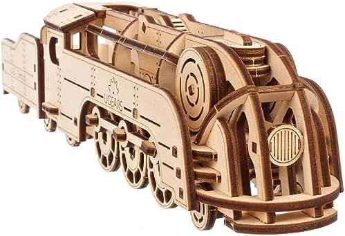UGEARS Mini Locomotive 3D Wooden Puzzles for Adults - Wood Models for Adults to Build - Easy DIY Crafts for Adult Wooden Train Model Kit - Rubber Band-Powered Mechanical Puzzles by UGEARS-ModelingJoy