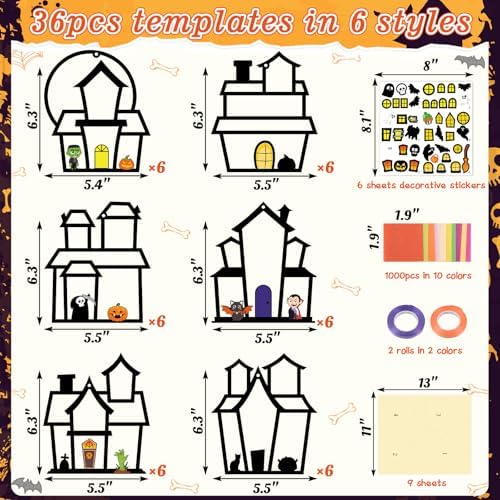 Renbuzhu 36PCS Halloweens Crafts Bulk: Haunted House Paper Suncatchers DIY Kit Party Activities Decorations, Window Stained Glass Effect Art Supplies - Image 4