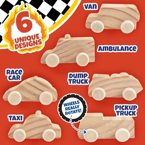Kids Paint Your Own Wooden Car Craft Kits (12 Pack) – DIY Wood Painting Art Kits, Individually Wrapped w Paint, Brush & Bonus Decal Stickers – Party Favors, Classroom Crafts, Bulk Kids Activities - Image 2
