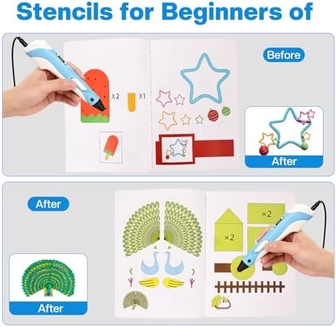 3D Pen Stencils with 2 Finger Caps, 20 Pages 40 Patterns 3D Drawing Book Templates, with a Reusable Transparent PVC Drawing Board, 3D Art Pen Accessories Adults Starter for 3D Printing Pen - Image 5
